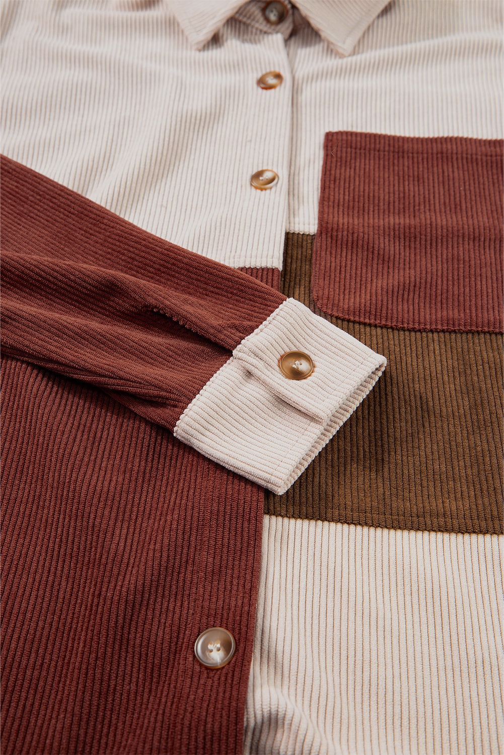 Colorblock Curved Hem Corduroy Shacket with Pocket