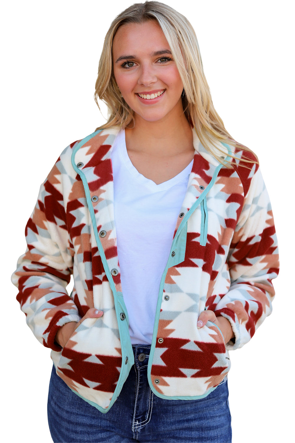 Women's Zipper Fleece Western Aztec Jacket