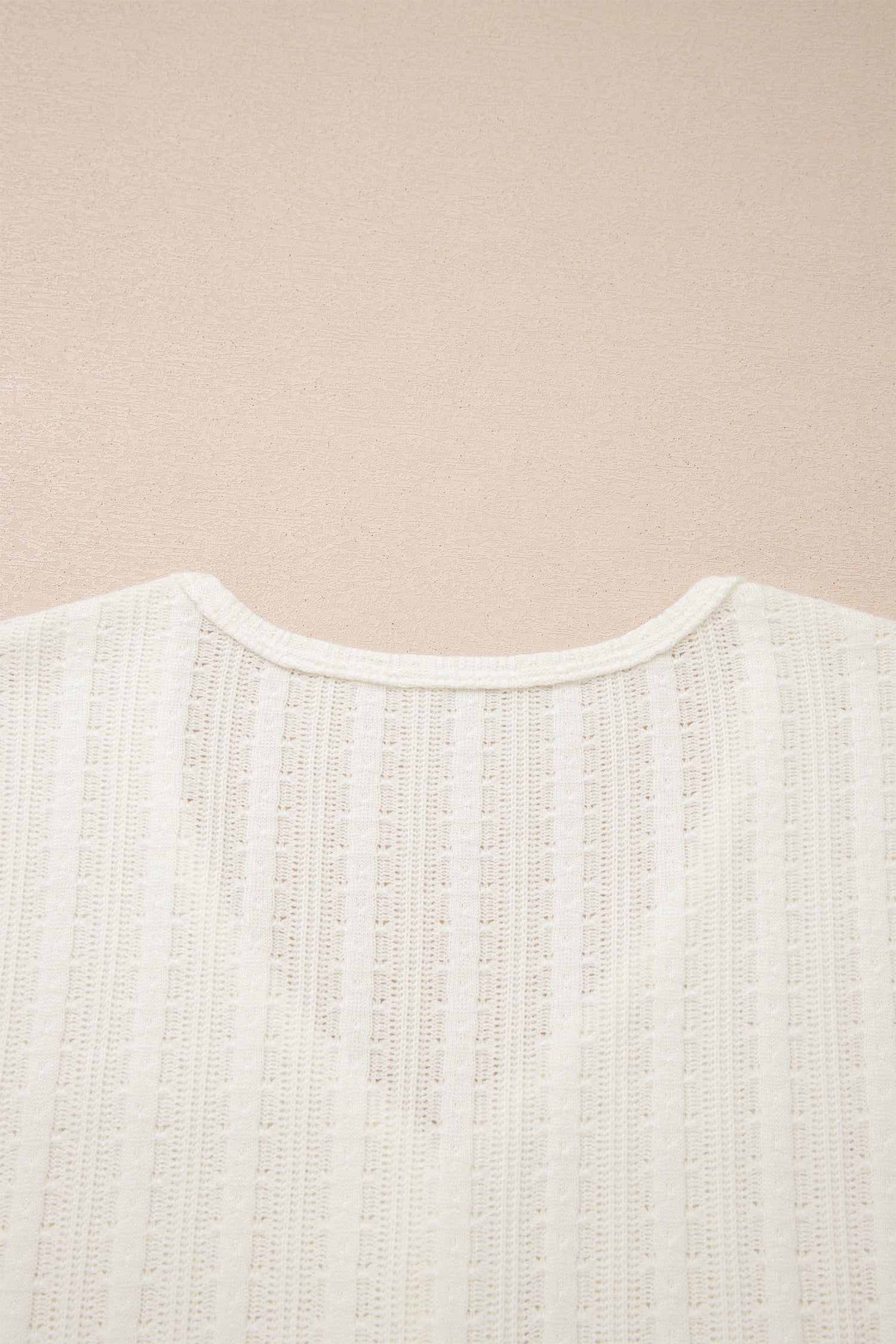Button V-Neck Textured V-Neck Raw Seam Henley Tee in White