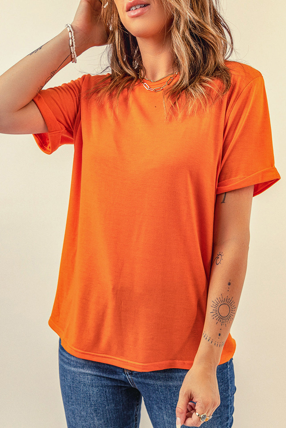Tee for Women Crew Neck Solid Color