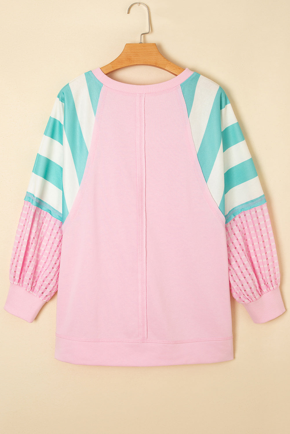 Striped Cute Pink Patchwork Raglan Pullover Top with Slits