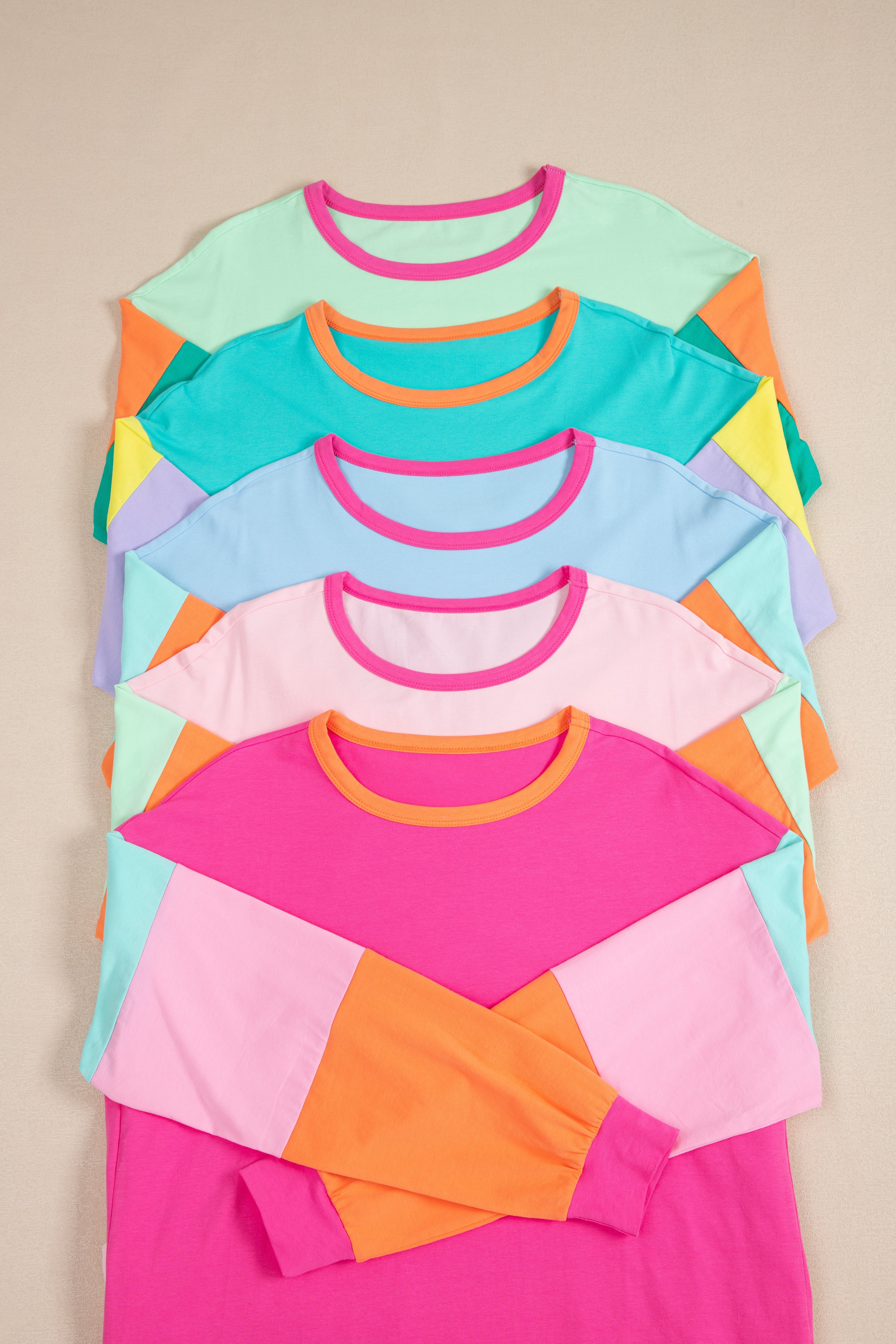 Colorblock Patchwork Long Sleeve Loose Top