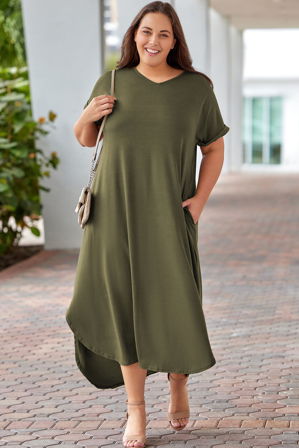 Women's Maxi Dress with Plus Size Rolled Cuffs