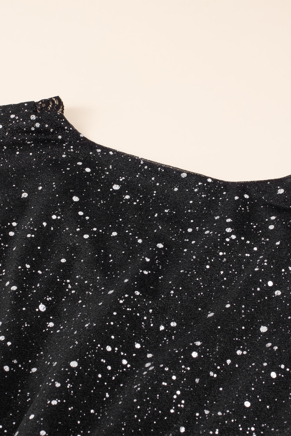 Glitter Mesh Overlay V Neck Long Sleeve Dress