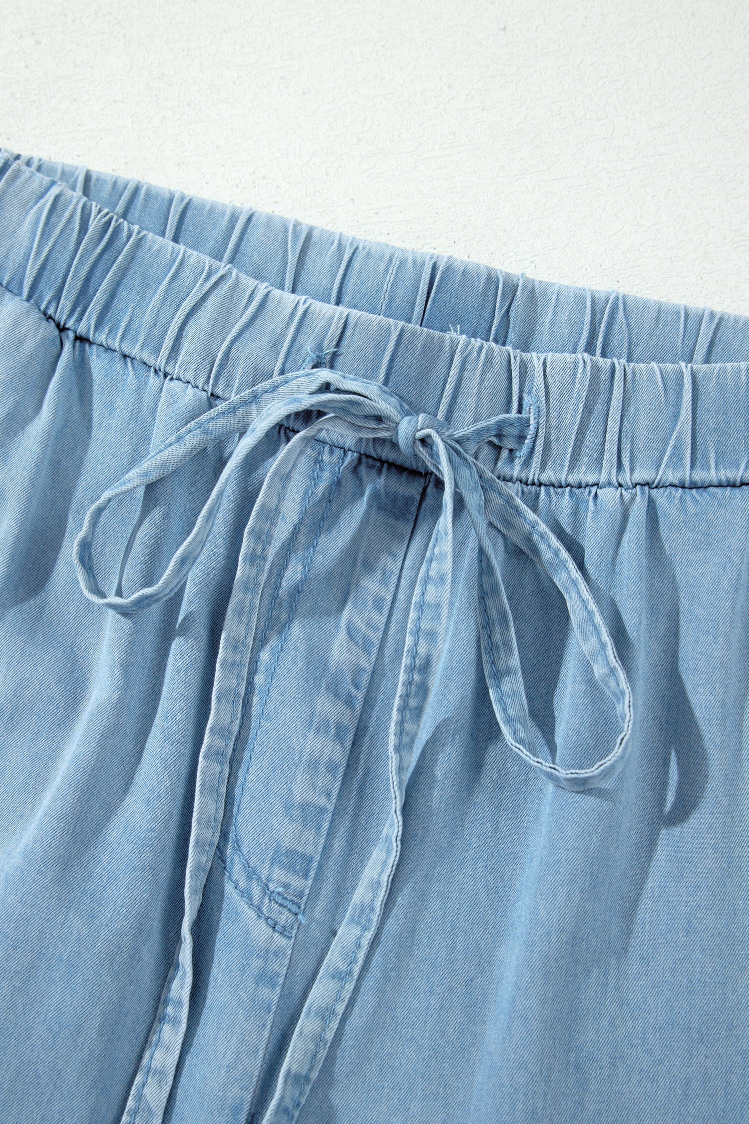 Everyday Ruffled Beau Blue Hem Wide-Leg Chambray Pants