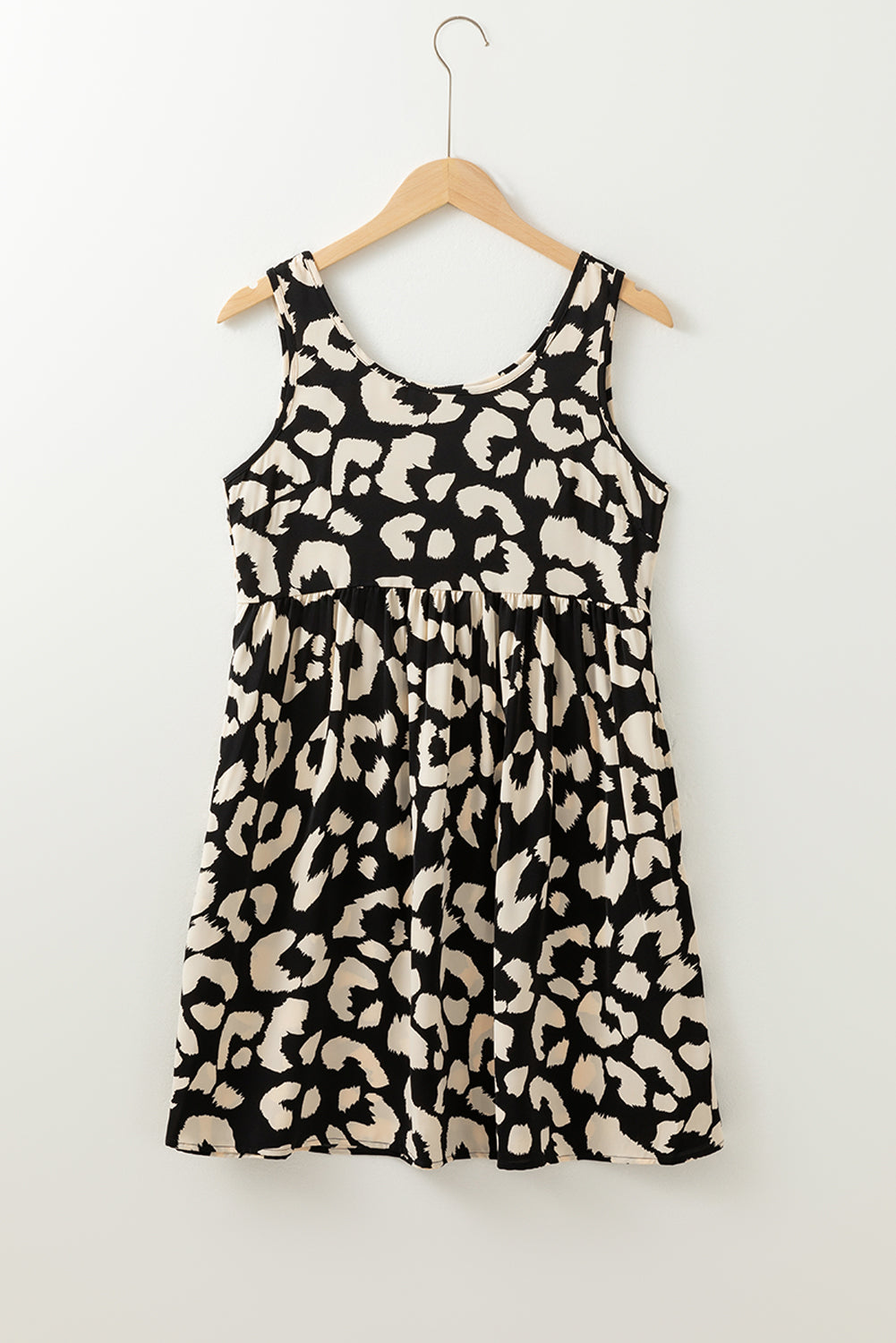 Leopard Print U Neck Sleeveless High Waist Dress