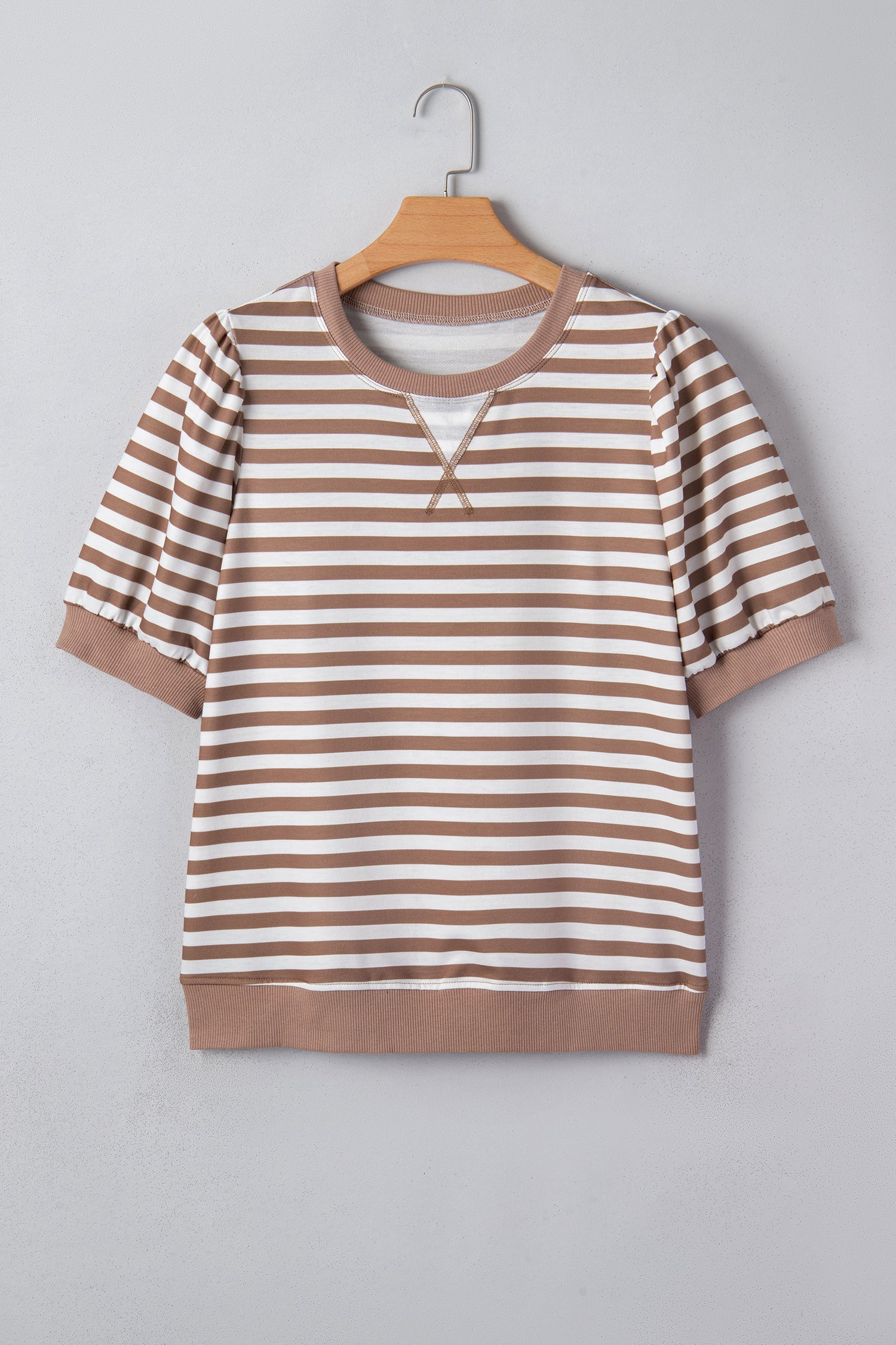 Bubble Stripe Short Sleeve T Shirt in Khaki