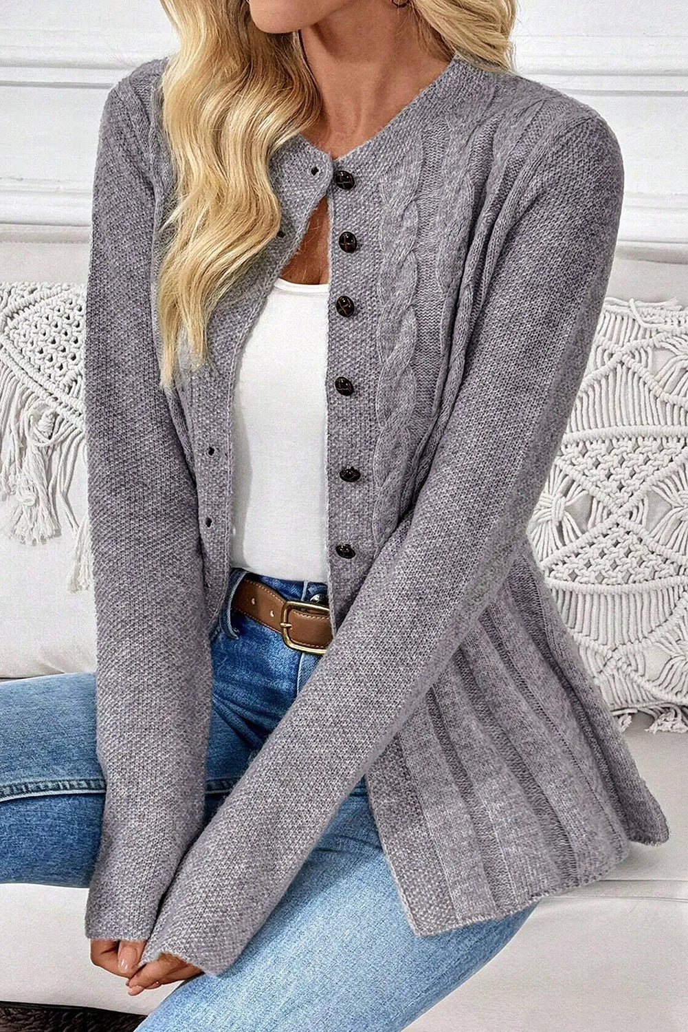 Knit High Cable Cardigan Knit Top