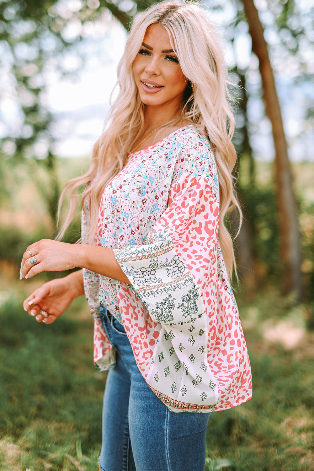 Top for Women Animal Floral-Print Mix Print Cape
