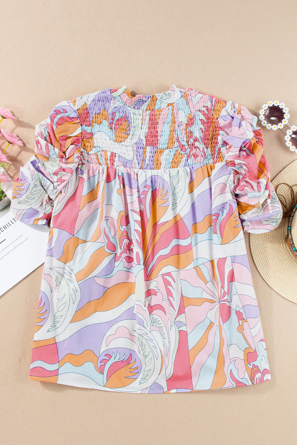 Women's Blouse with Bubble Sleeve Smock Detail