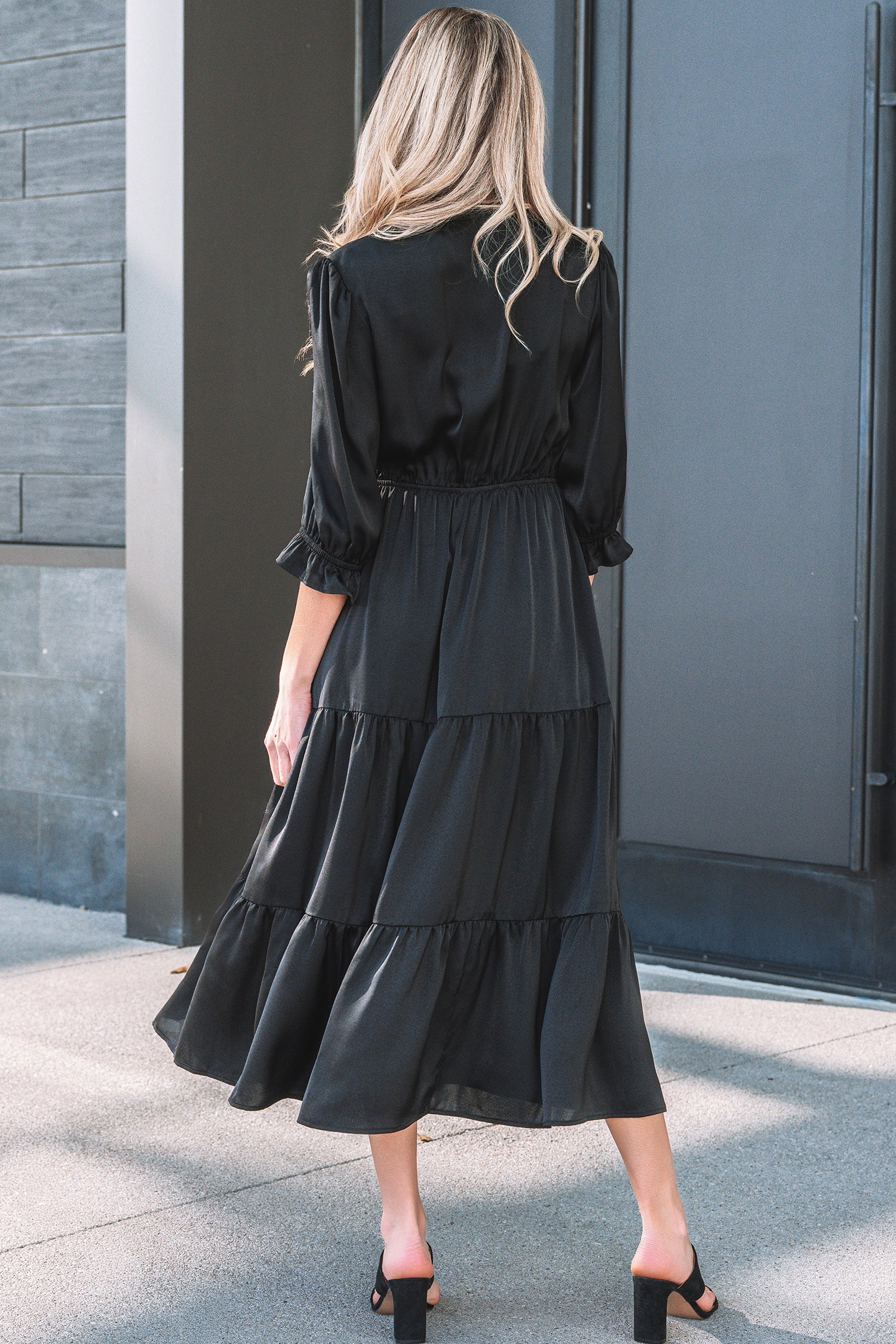 Sleeve Flounced Bracelet V-Neck Tiered Maxi Dress