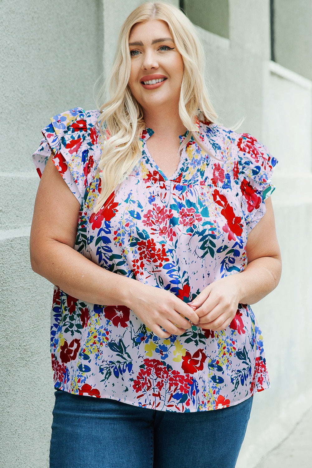 Women's Plus Ruffle-Trimmed Cap Sleeve Blouse