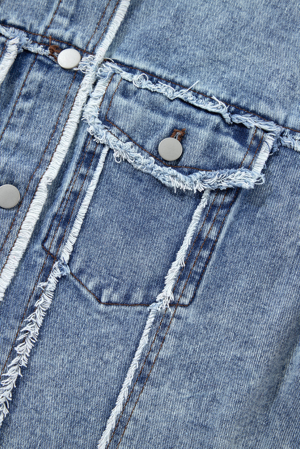 Plaid Hooded Print Patchwork Raw Hem Denim Jacket in Beau Blue