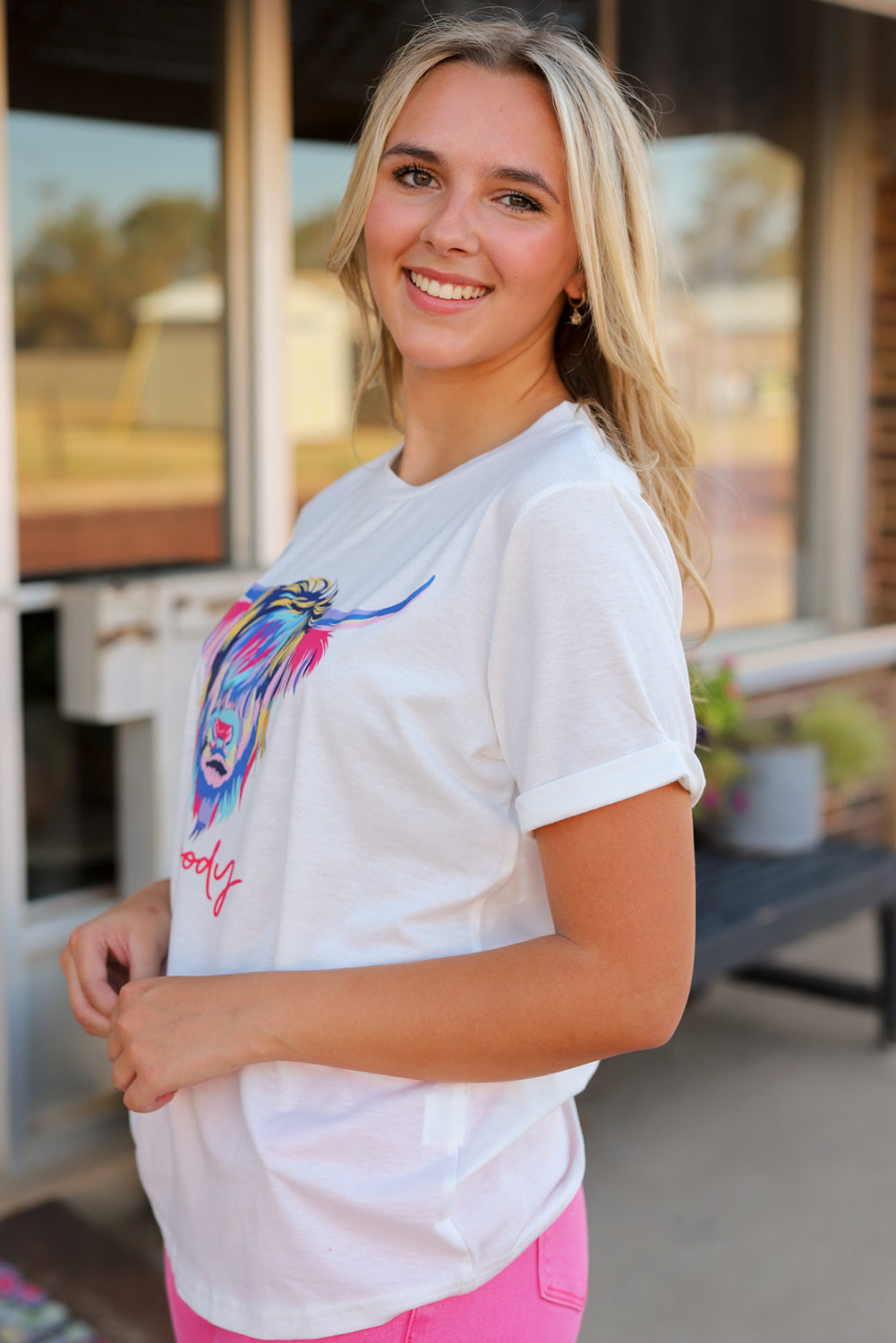 Women's T-shirt Featuring Highland Heifer Moody Graphic-Print
