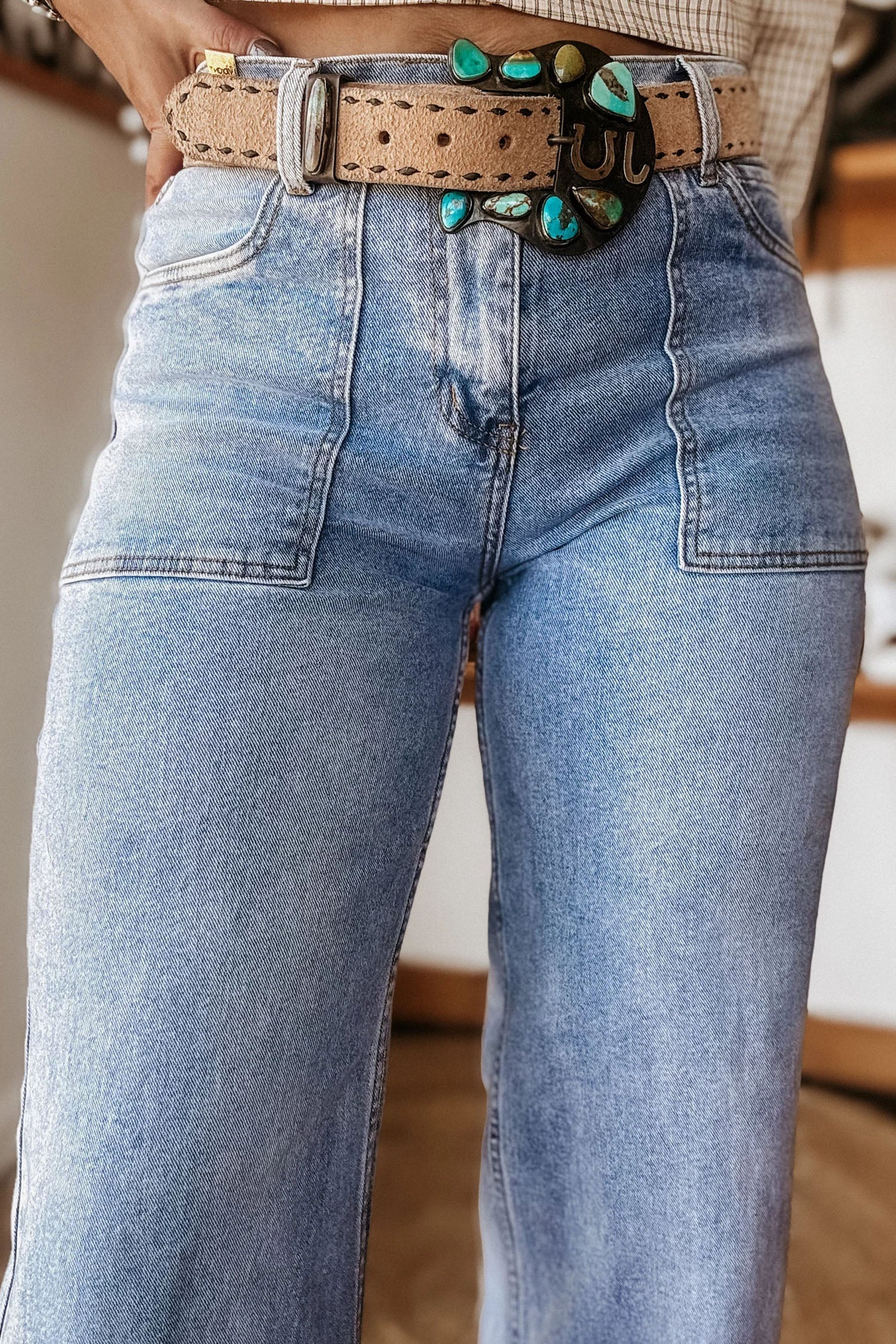 Blue Fashion Beau Turn-up Cuffs Womens Loose Jeans