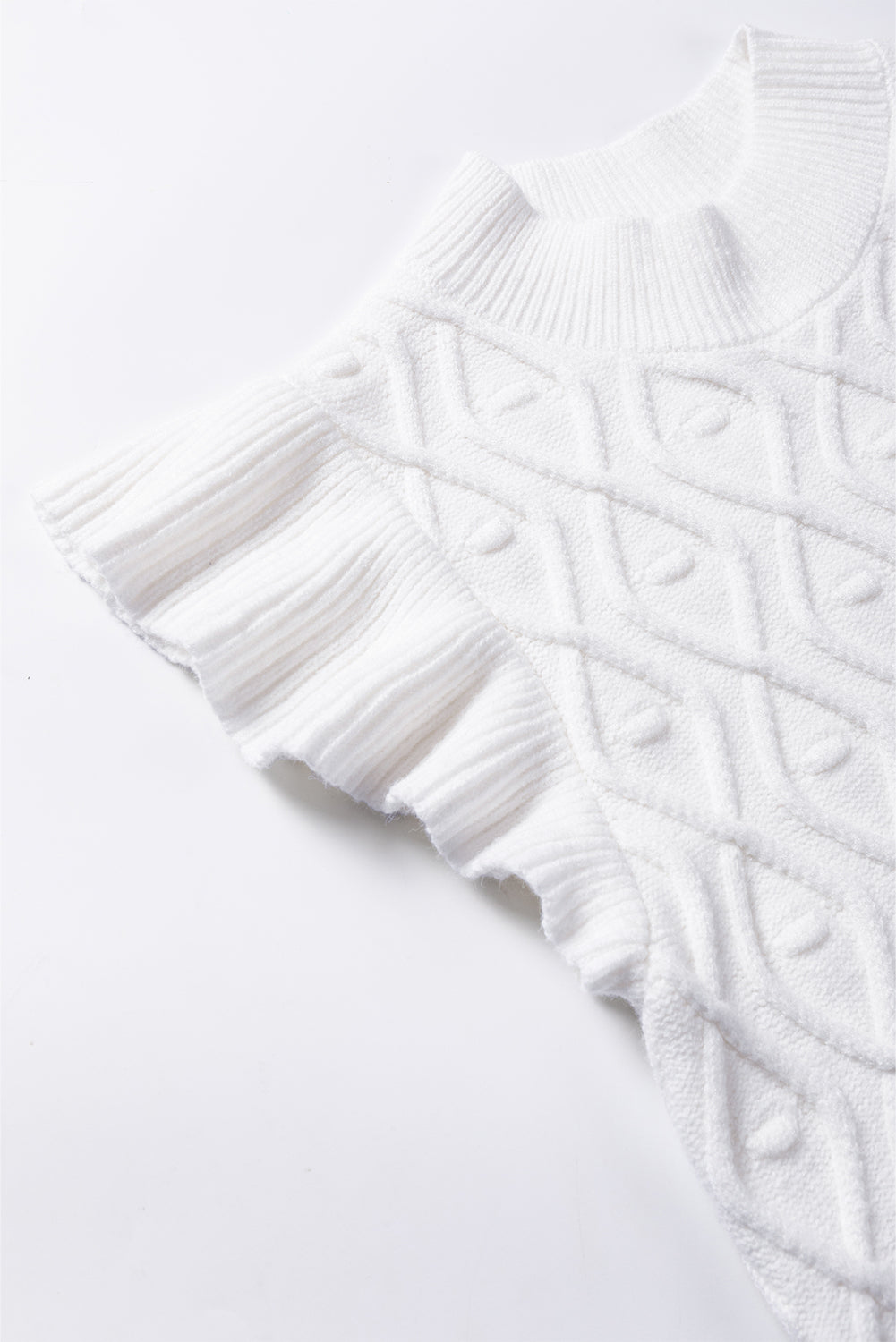 Women's Vest Featuring Textured Ruffle-Trimmed Mock Neck Knitted