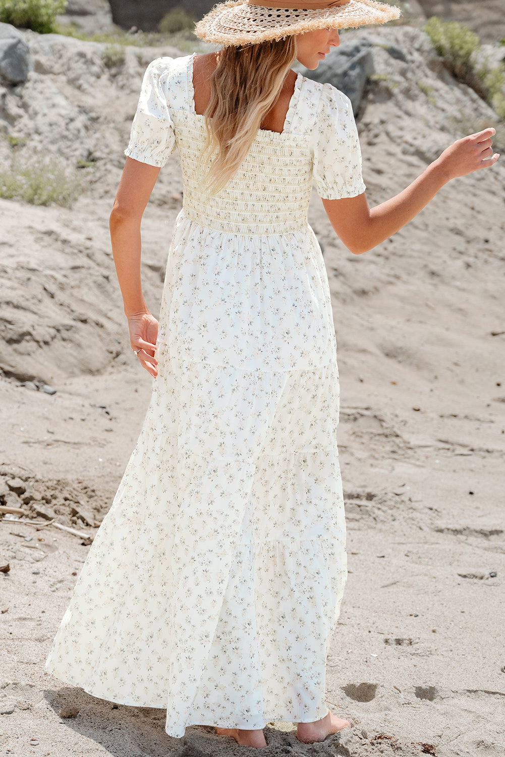 Women's Maxi Dress Featuring Layered Frill-Trimmed Shirred