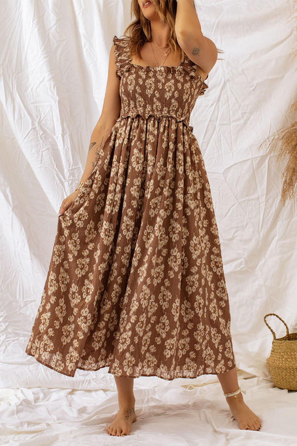 Dresses for Women Maxi Ruffle-Trimmed Shirred Floral-Print