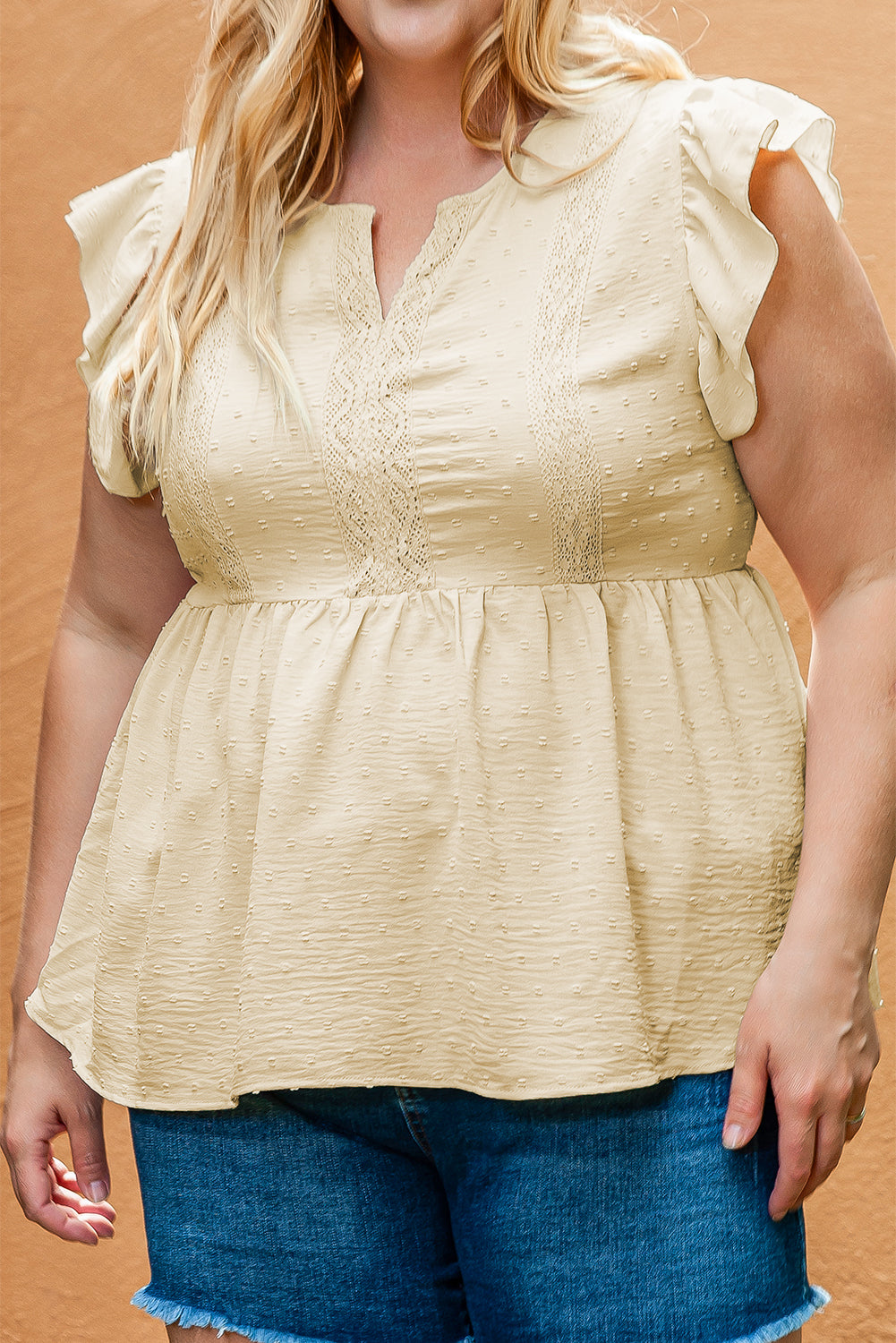 Women's Babydoll Top Featuring Lace-Trimmed Trim Plus Size
