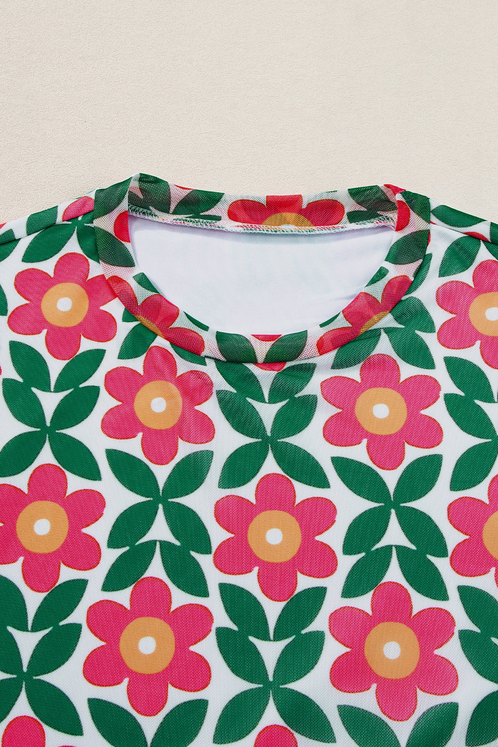 Women's T Shirt with Print Crew Neck Retro Floral-Print