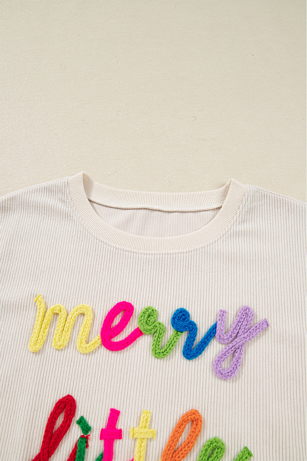 little thing merry thing Corded Letter Graphic Rib-Knit Loose Sweatshirt