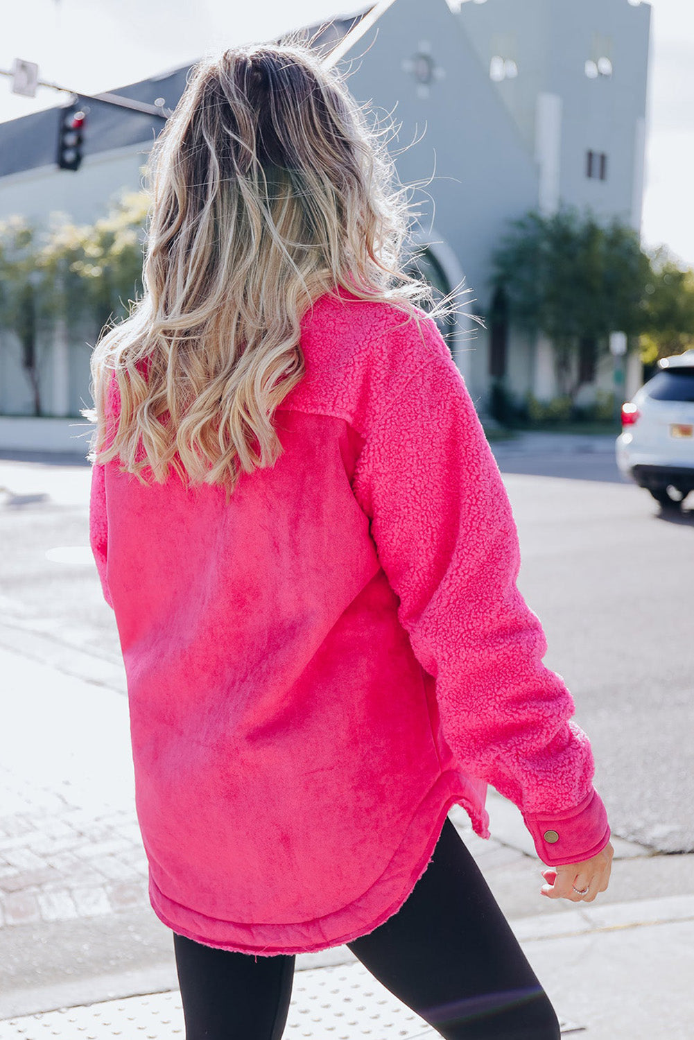 Women's Shacket Featuring Button Faux Suede