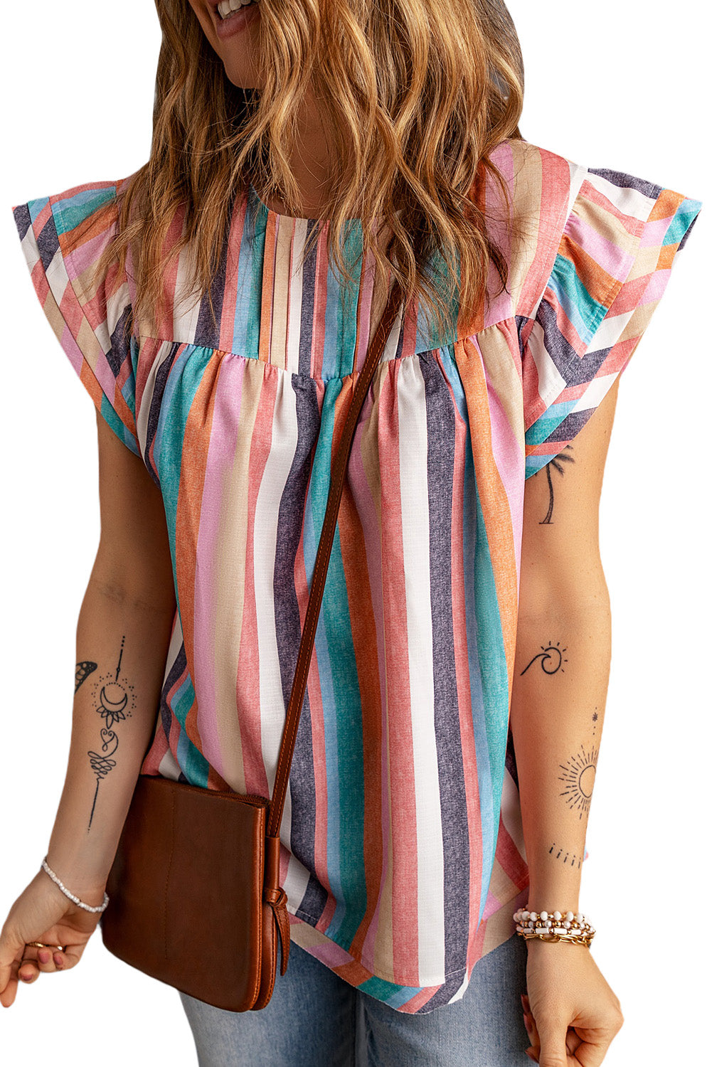 Women's Layered Ruffle-Trimmed Cap Sleeve Top