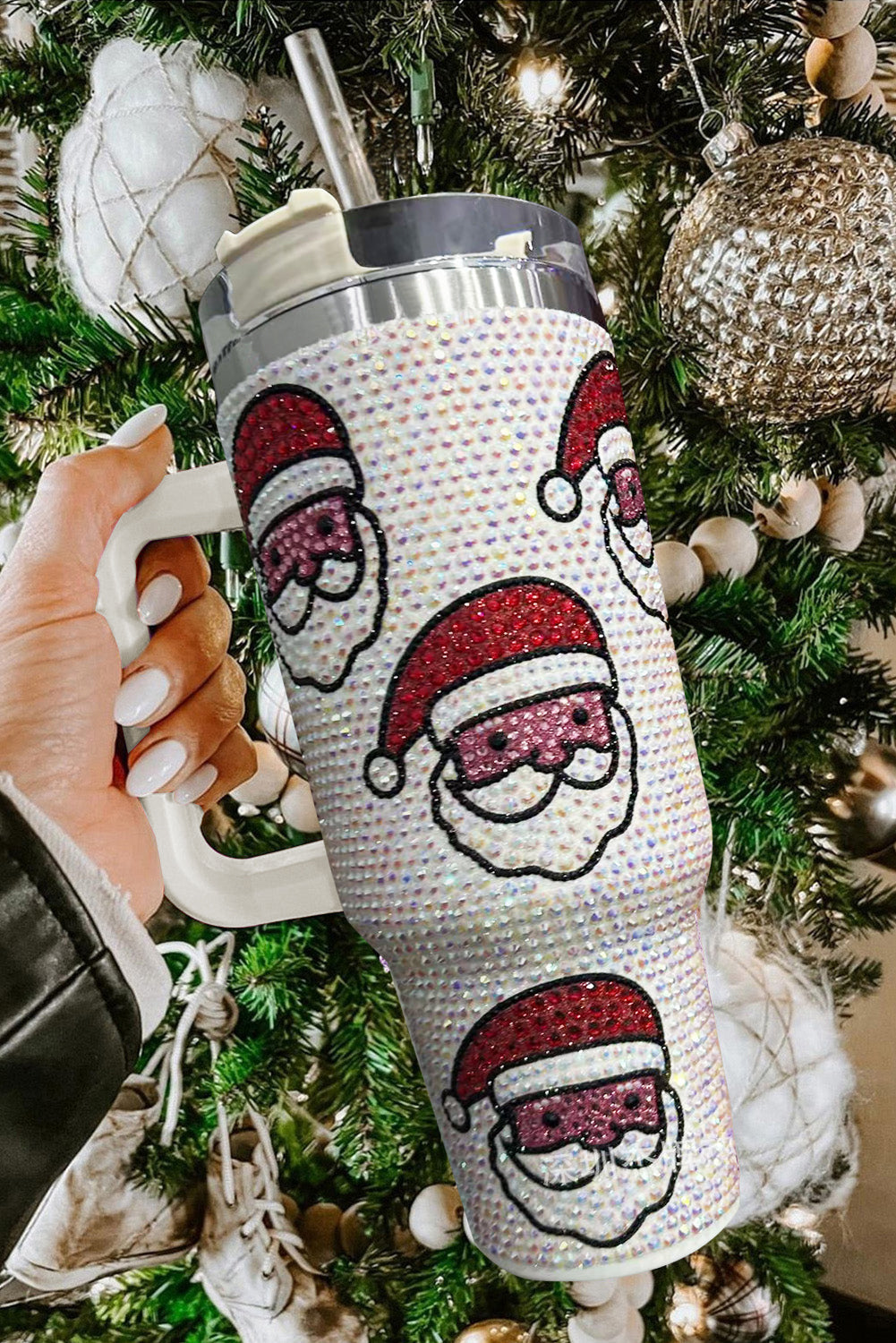 Christmas Diamond Santa Claus Thermos Cup with Straw 40oz