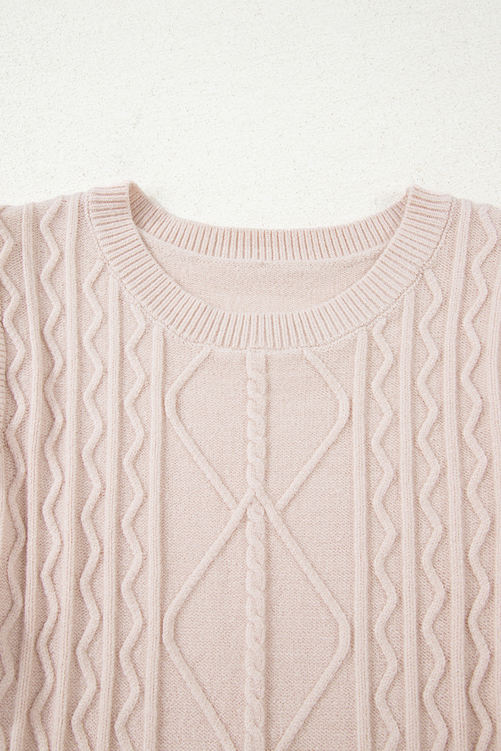 Ruffle Cable Knit Detail Contrast Floral Sleeve Patchwork Knit Top