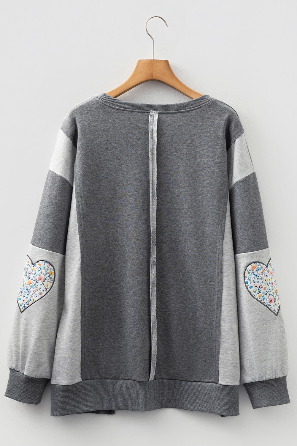 LOVE Graphic Exposed Seam Patchwork Uneven Hem Polished Sweatshirt