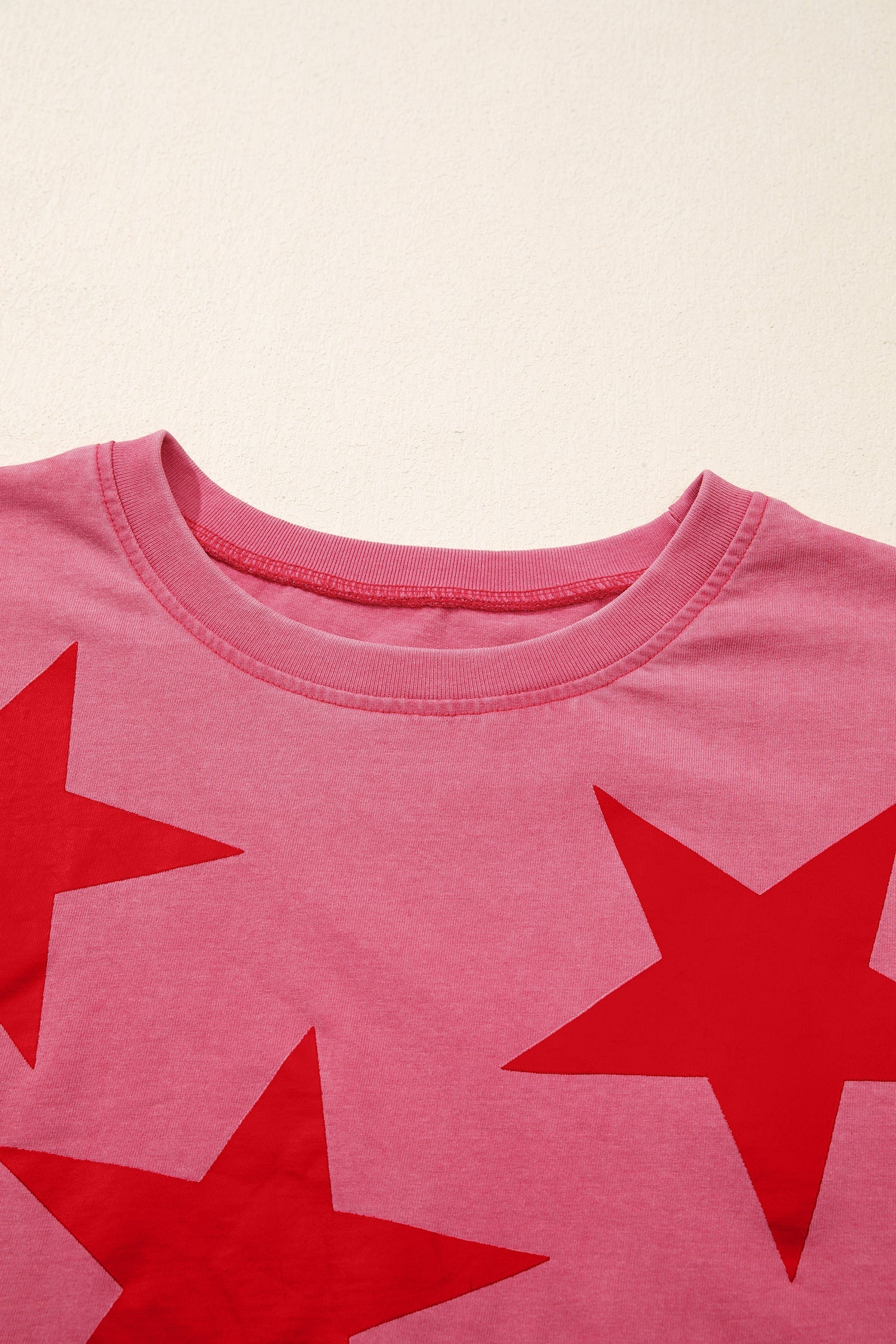 Independence Day Star Printed Mineral Wash T Shirt in Red