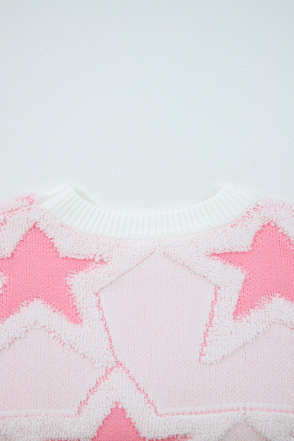 Roomy Cute Star Pattern Rib-Knit Edge Drop-Shoulder Knit Top