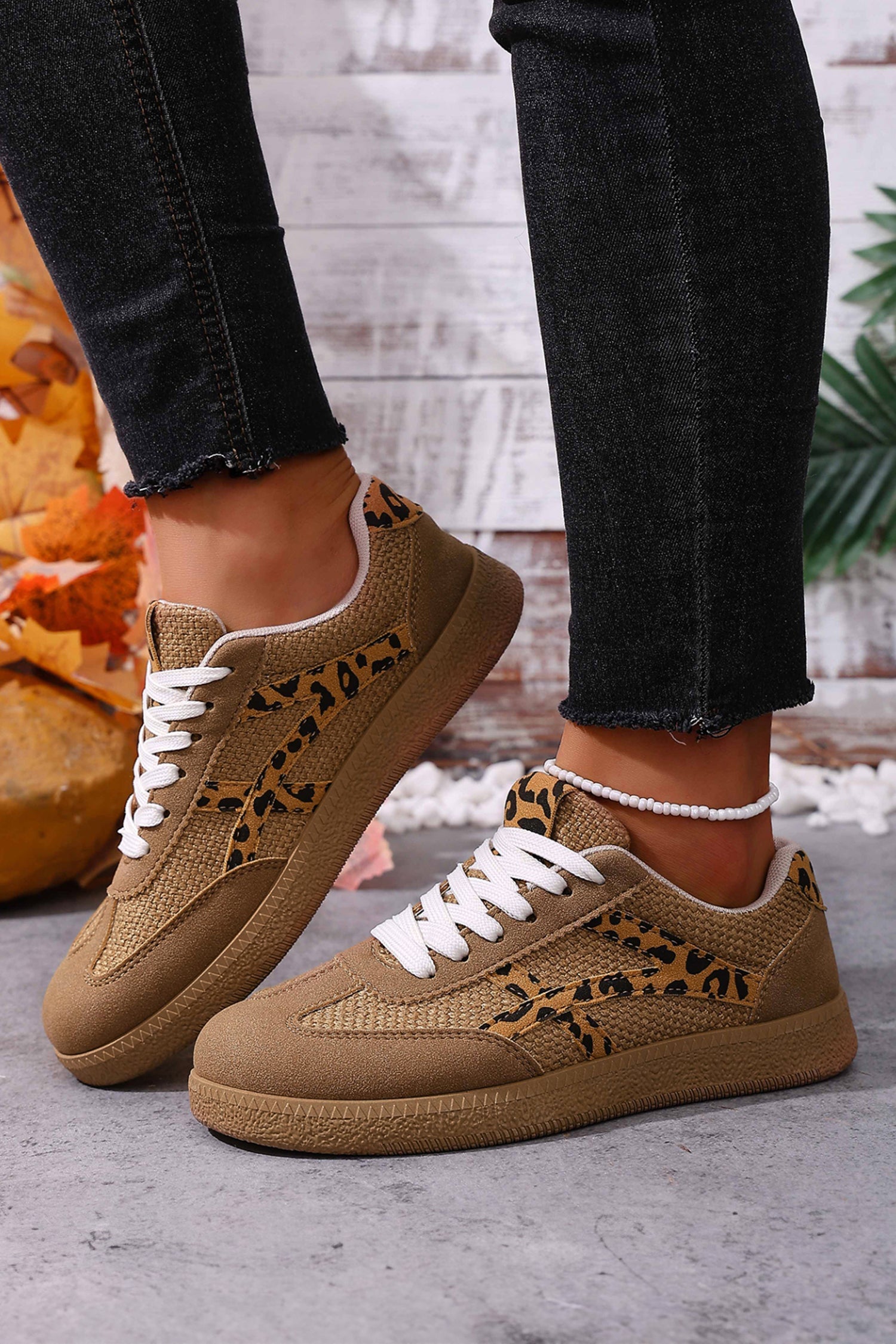 Faux Patchwork Suede Contrast Detail Lace Up Flat Sneakers