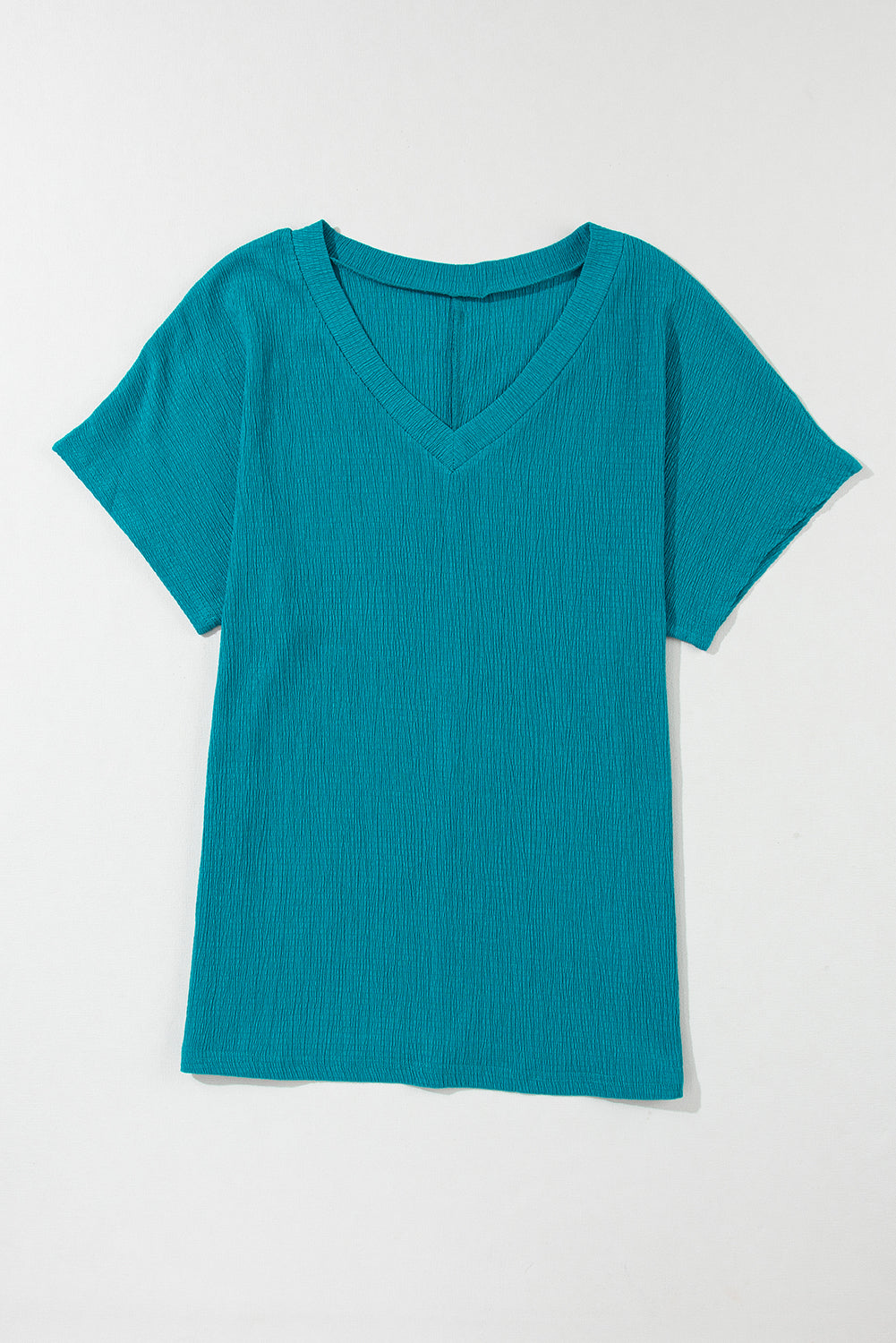 Women's T-shirt Featuring Wide Sleeve Crinkled V Neck