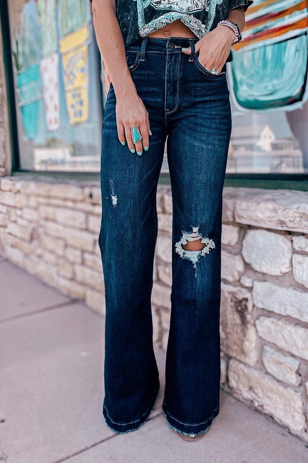 Jeans for Women Ripped Flared High Rise