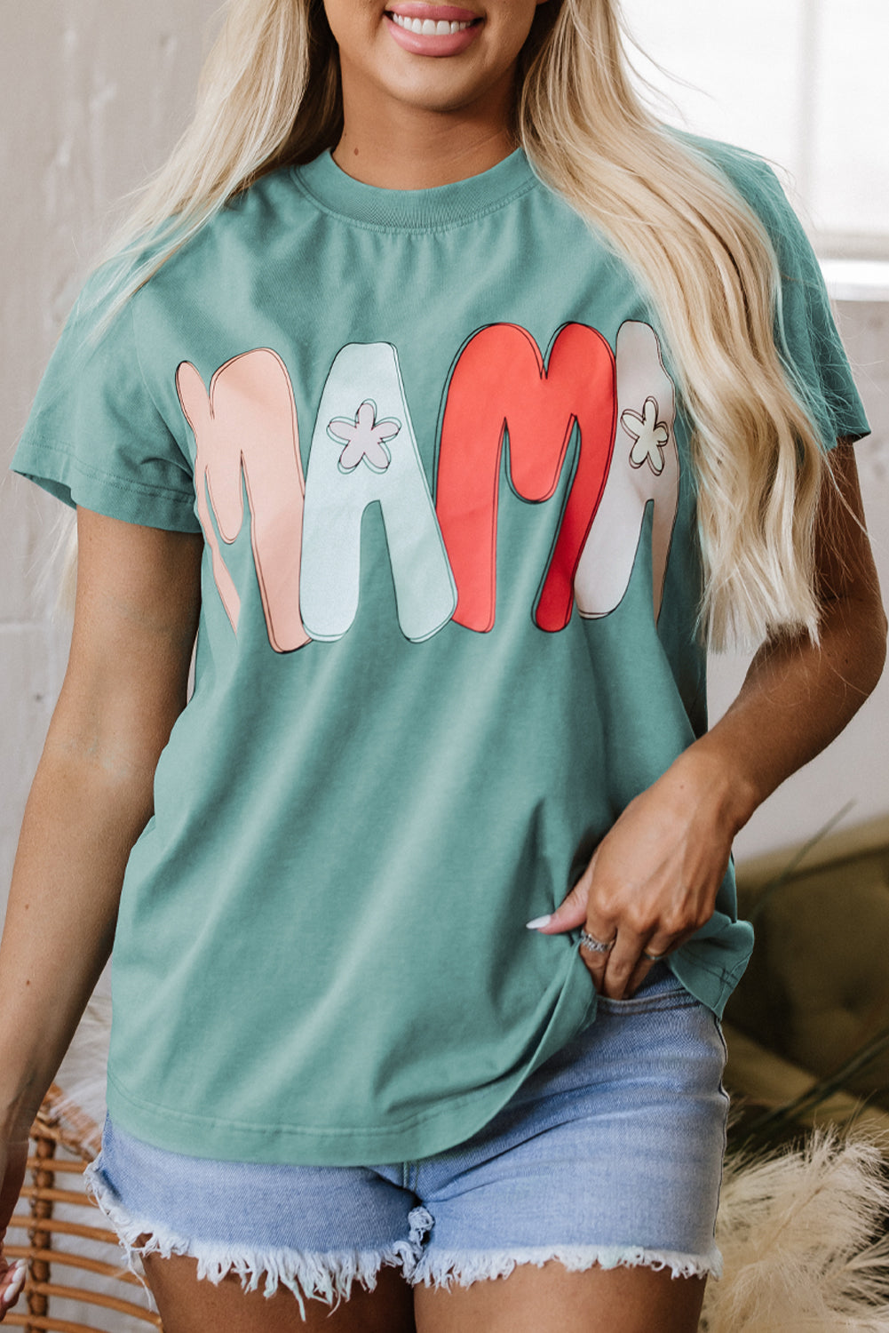 MAMA Printed Mineral Wash Crewneck T Shirt
