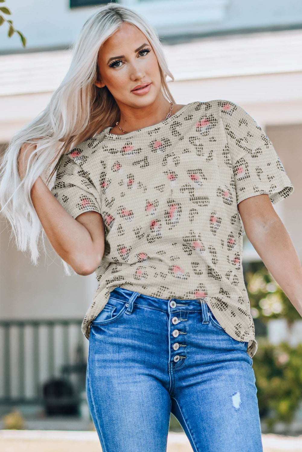 Women's Waffle Knitted Short-Sleeve Top