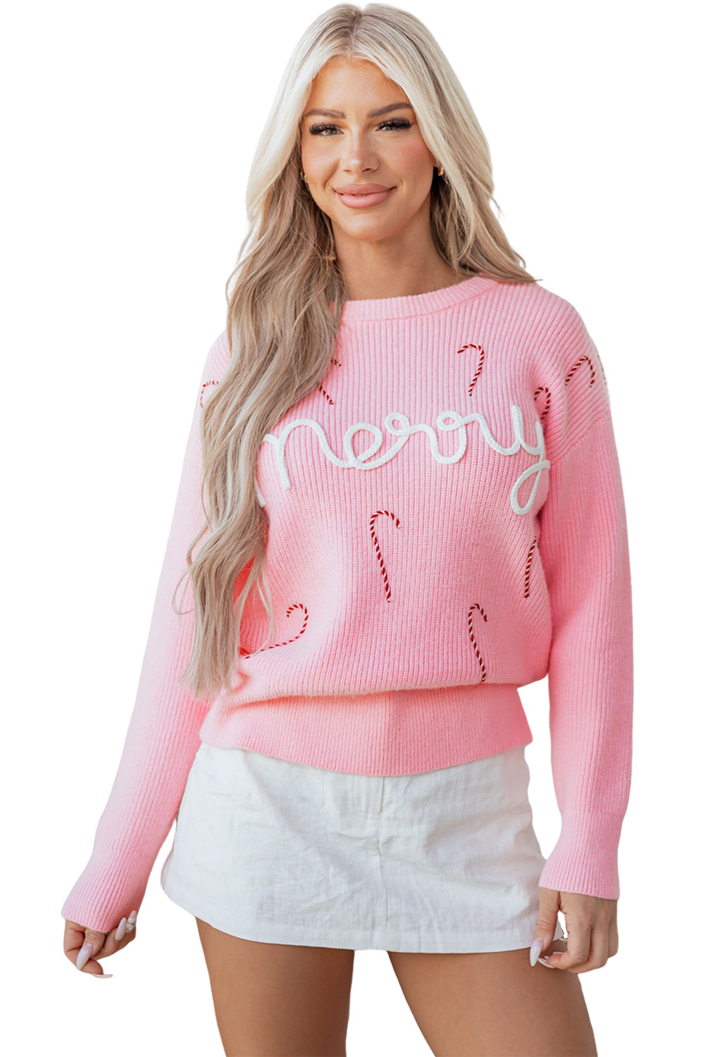 Cane Merry Candy Puffy Knit Crew-Neck Knit Top