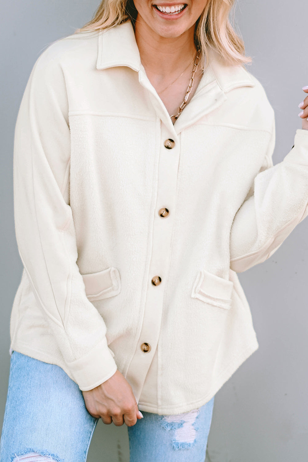 Shacket for Women Button-Front Raw-Edge