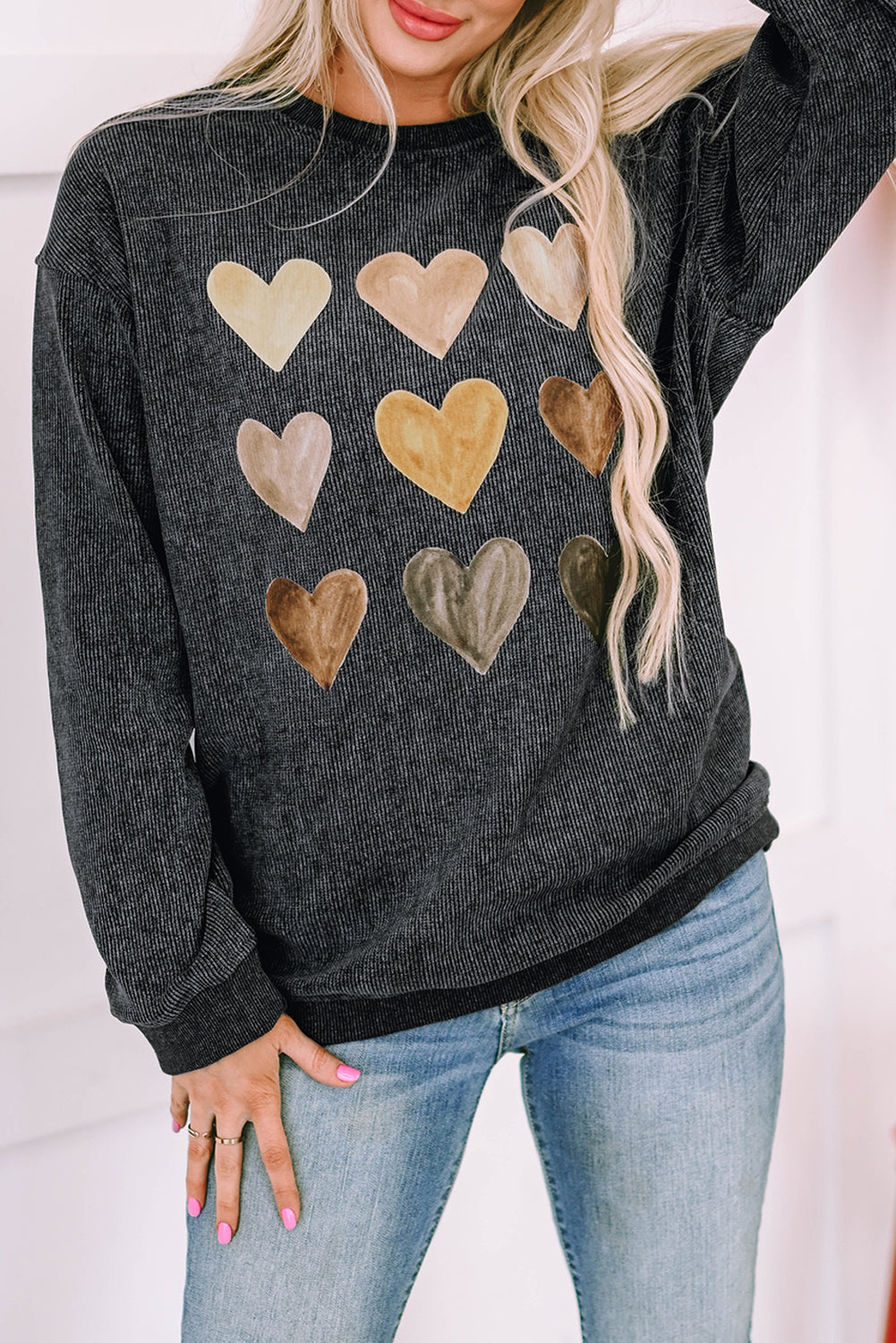 Sweatshirt for Women Valentine Heart Graphic-Print Corded