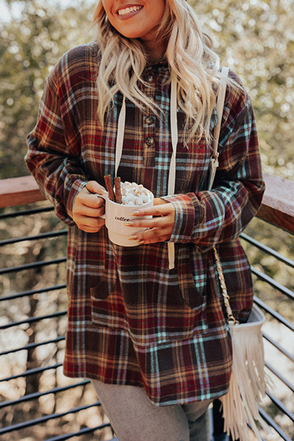 Women's Hoodie with Plus Size Plaid Kangaroo