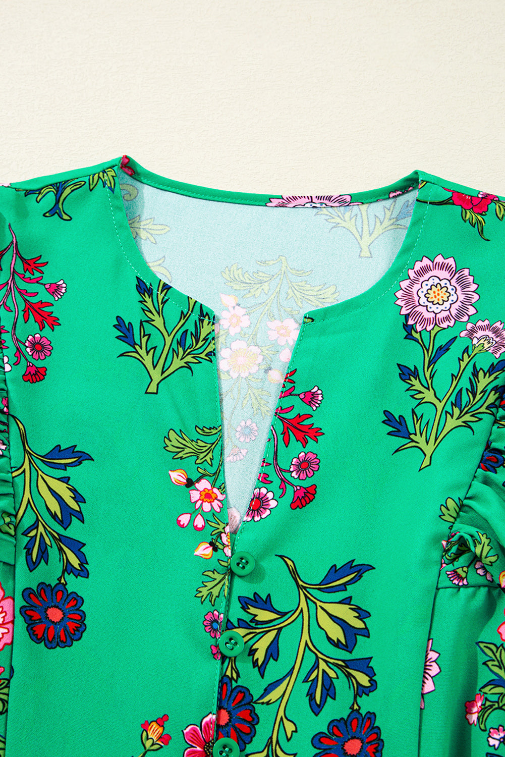 Floral Ruffled Three Quarter Sleeve Button-Front Mini Dress