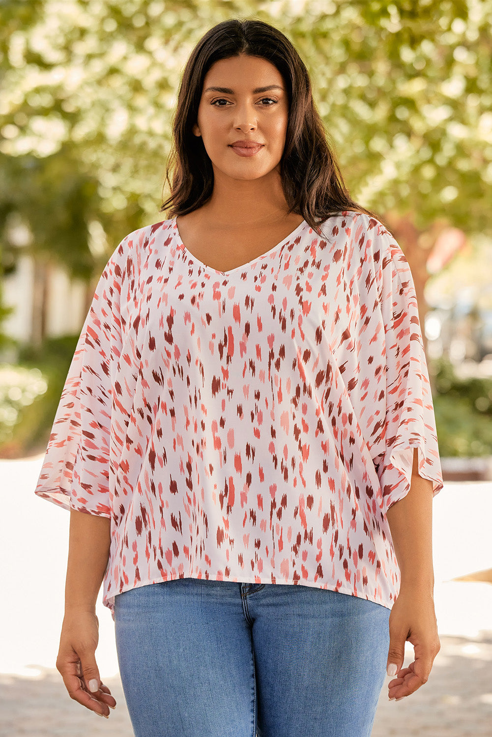 Blouse for Women 3/4 Dolman Sleeve Plus Size Printed