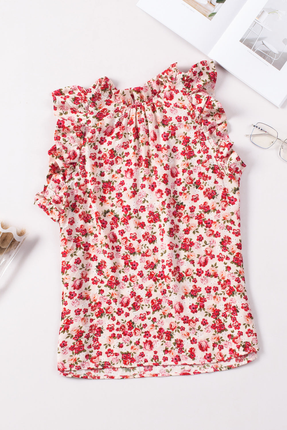 Top for Women Ruffle-Trimmed Mock Neck Sleeveless