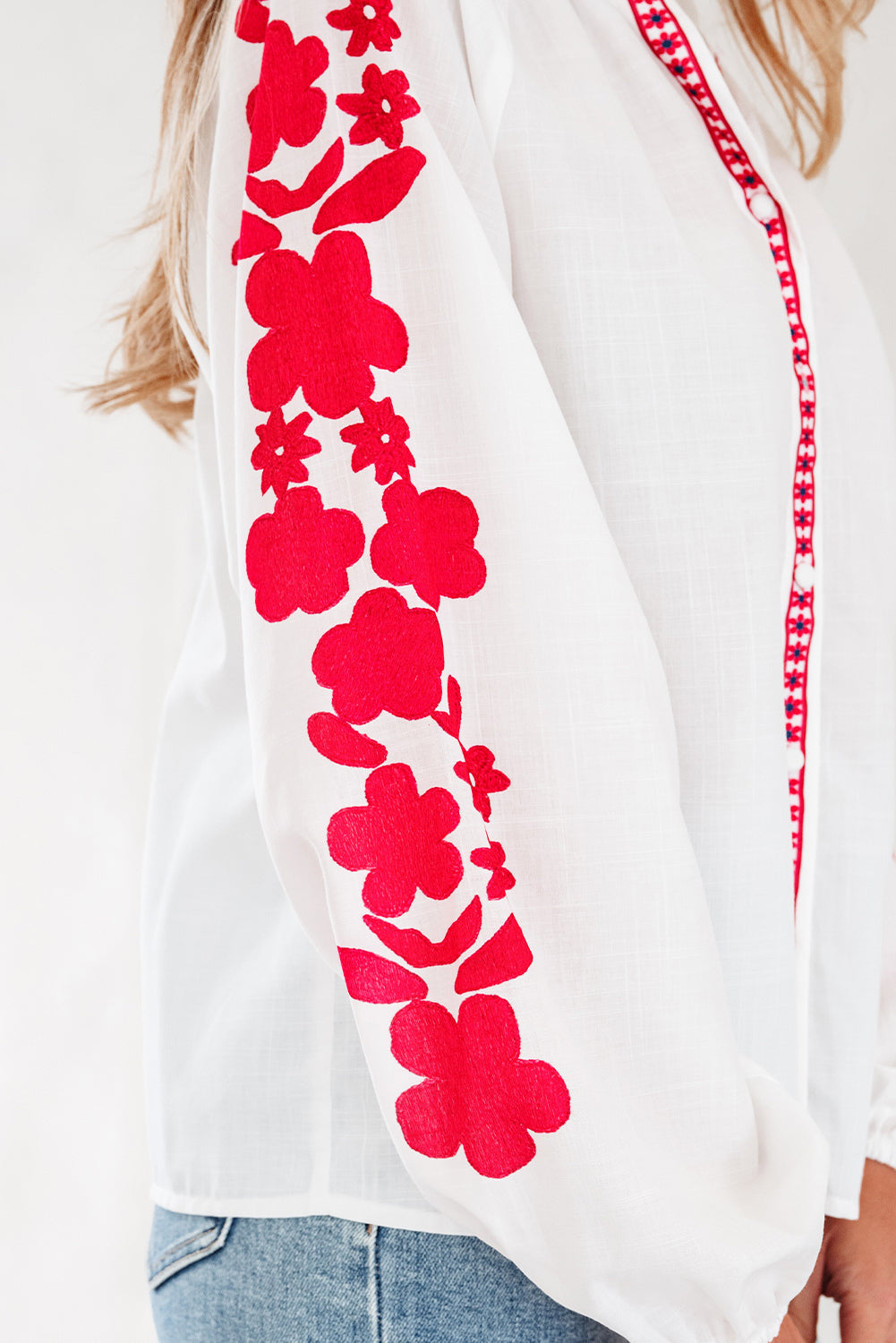 Floral Long-Sleeved Embroidered Puff Everyday Shirt