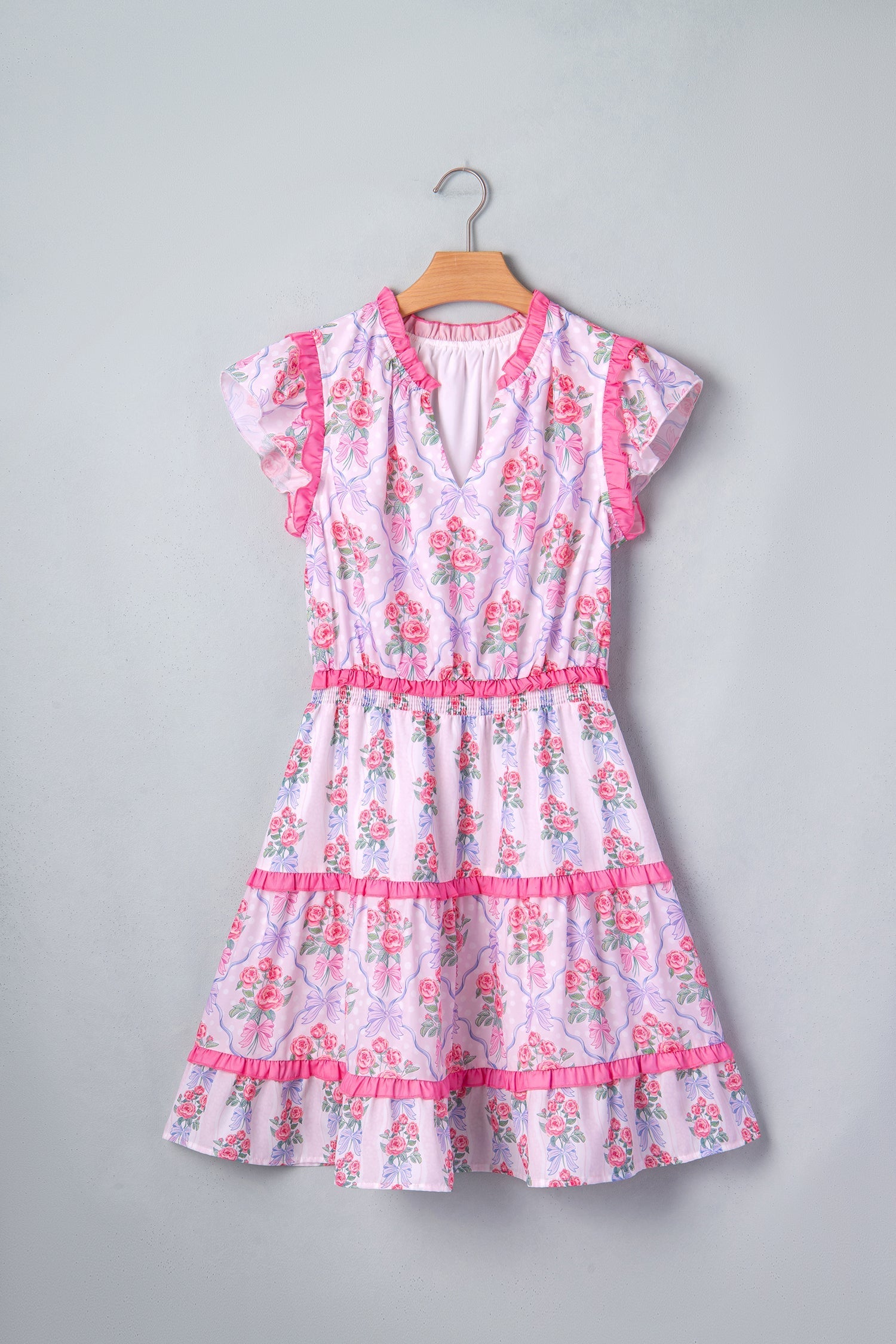 Tiered Ruffles Sleeveless Summer Floral Dress in Purple