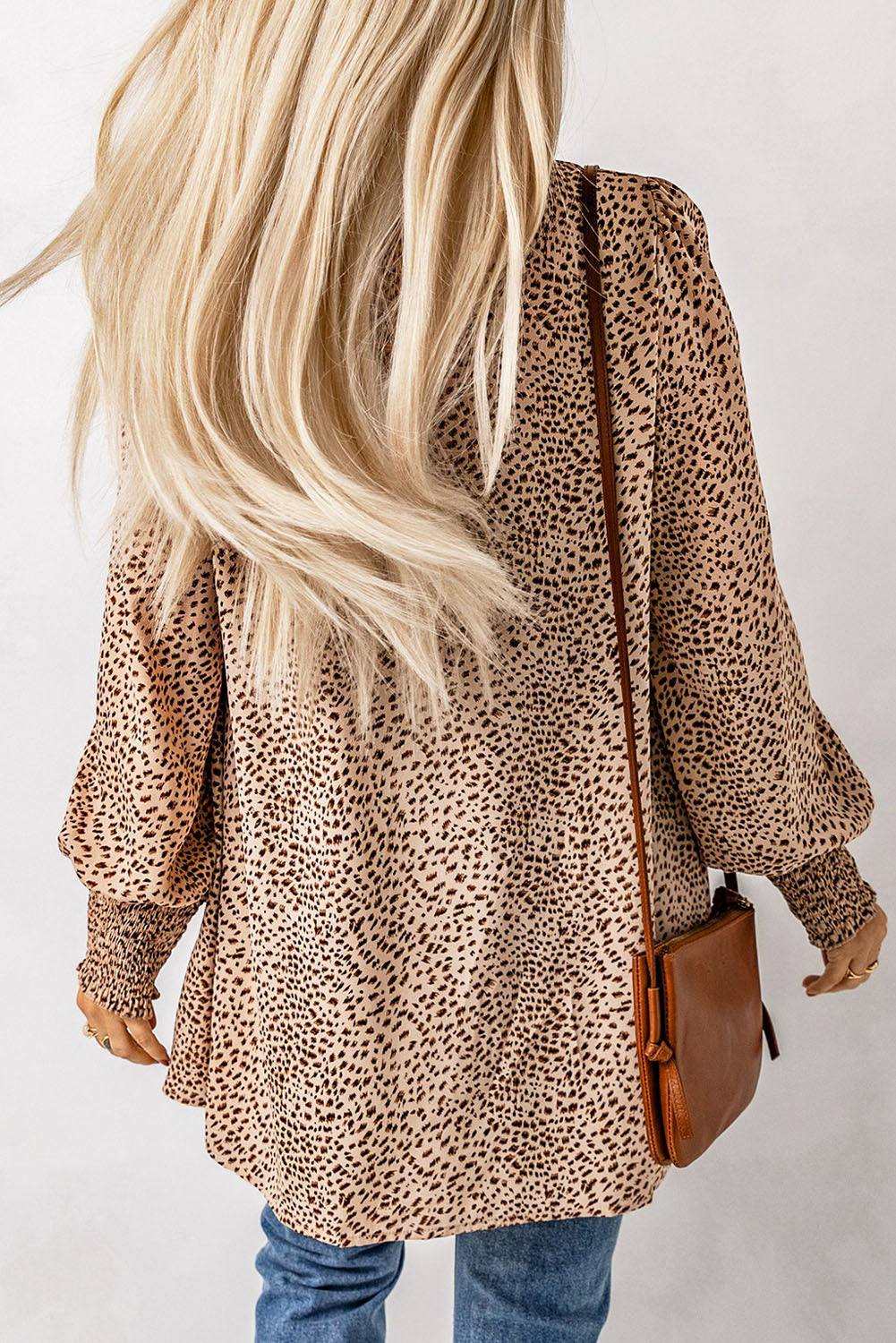 Cardigan for Women Animal Print Shirred Apricot Cuff Lantern Sleeve