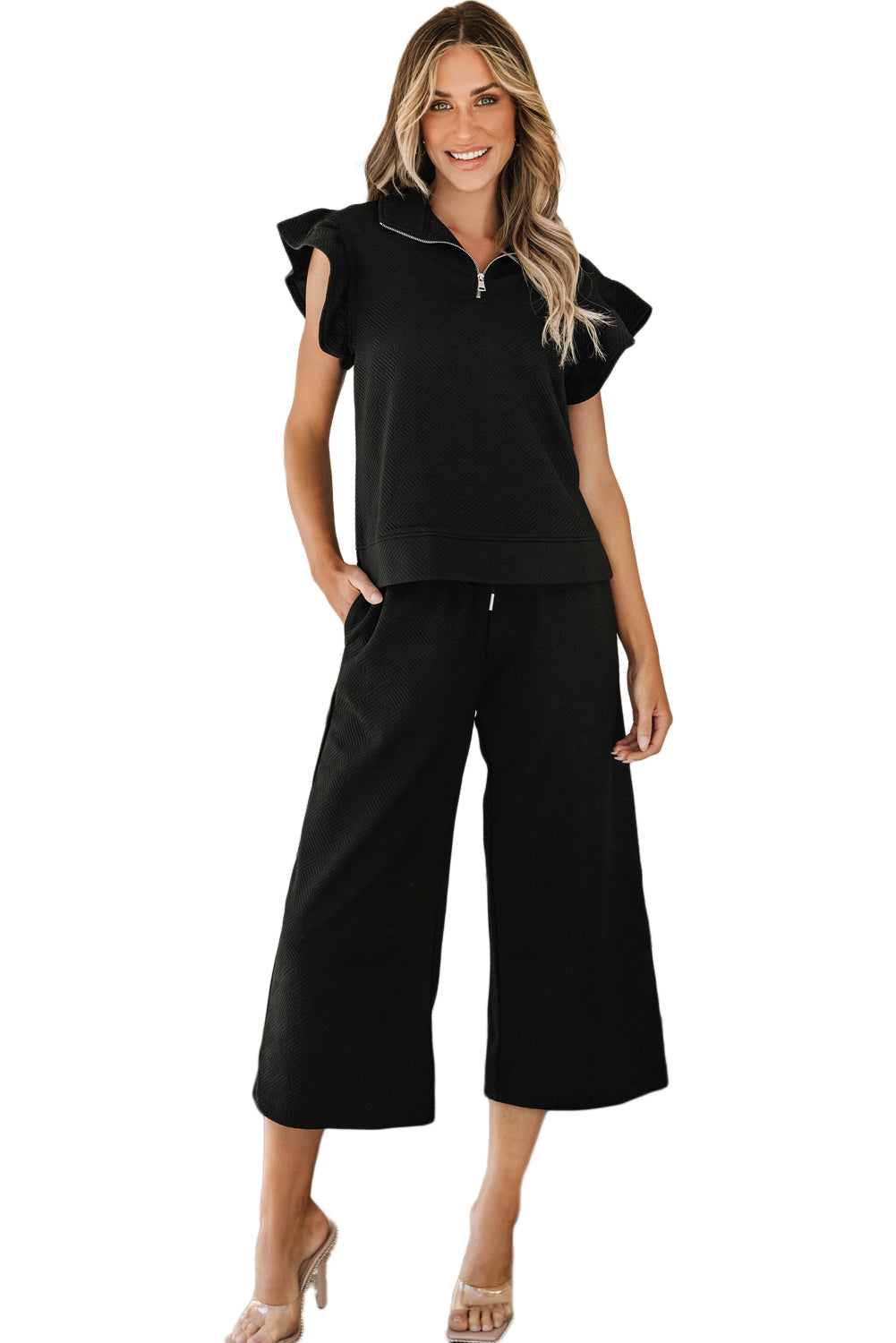 Women's Sleeve Top Wide-Leg Pants Set