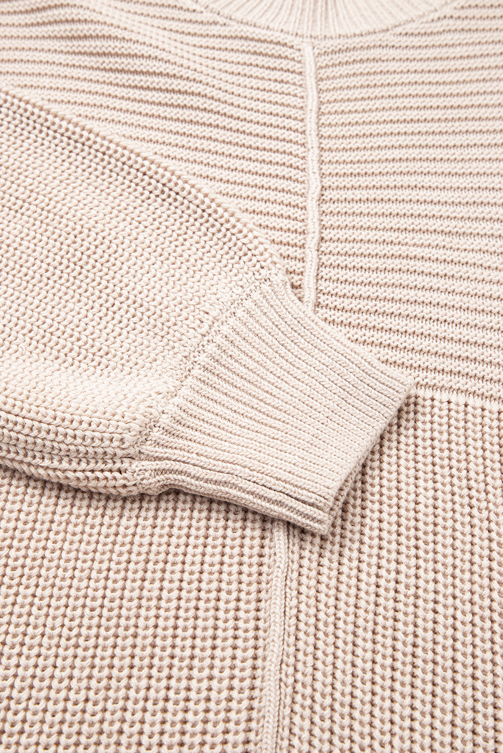 Texture Patchwork Mixed Patchwork Knit Puff Sleeve Knit Top