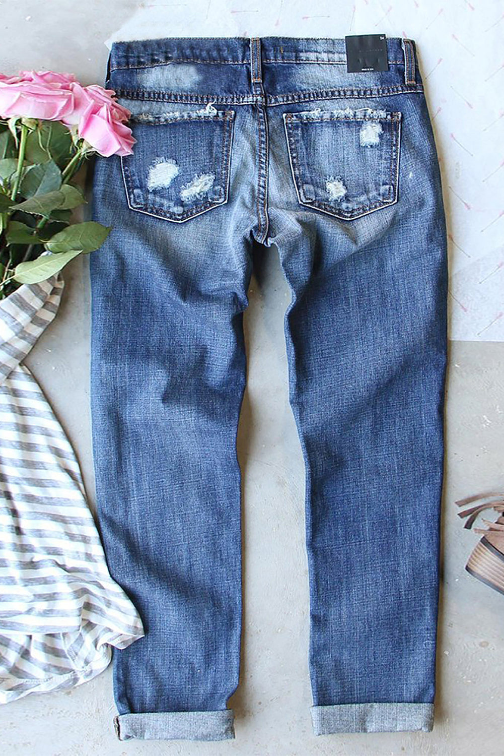 Women's American Flag Patched Distressed Jeans
